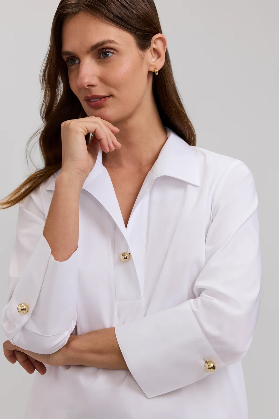 Catalina Stretch Matte Sateen 3/4 Sleeve Popover Shirt