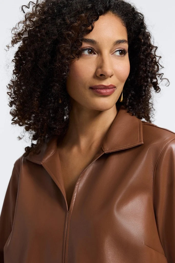 Agnes Vegan Leather Long Sleeve Popover Shirt - Macchiato