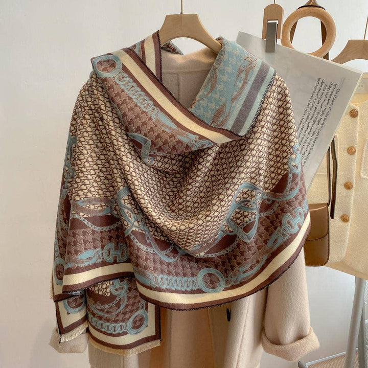 Equestrian Blue/Beige Reversible Cashmere-Feel Wrap