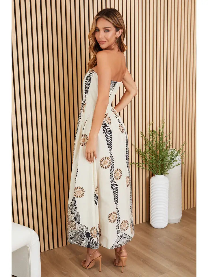 Milio Milano Aussie Strapless Smocked Maxi- Beige