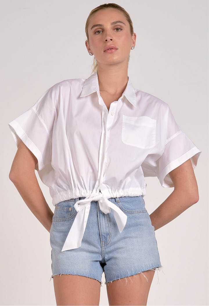 Elan Short Sleeve Button Up Top - White