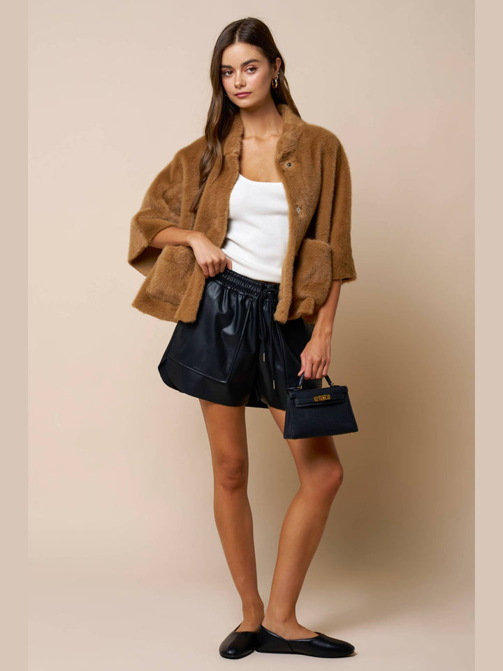 Fur Cape Sleeve Jacket w/ Pockets