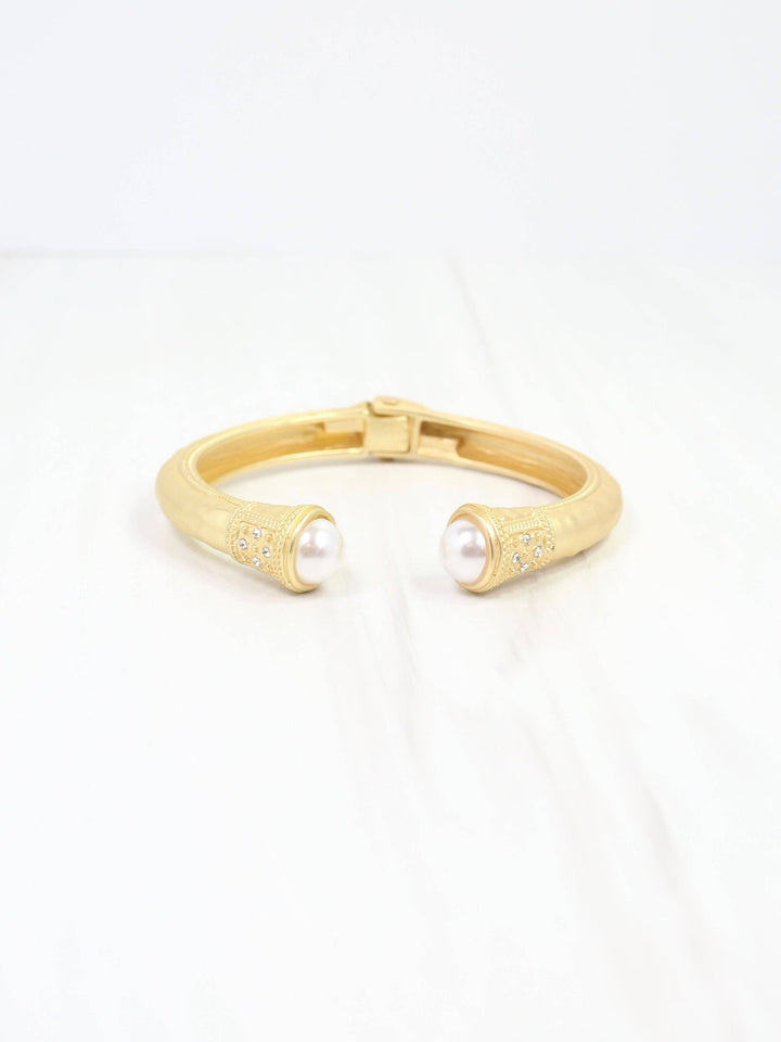 Colette Hammered Hinged Cuff Bracelet- Pearl