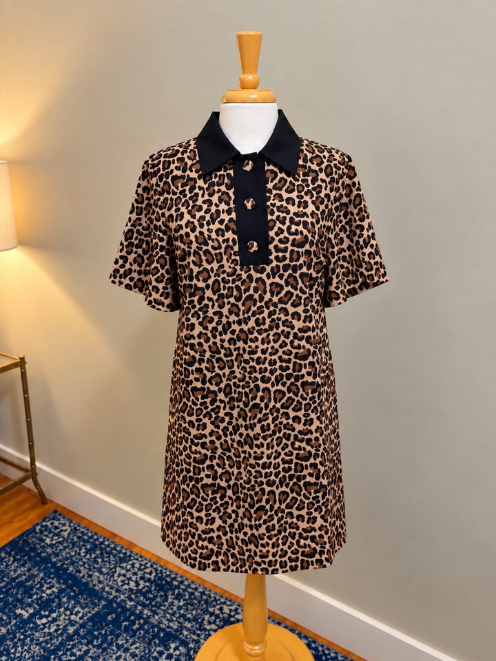 Jade Cheetah Contrast Button Dress
