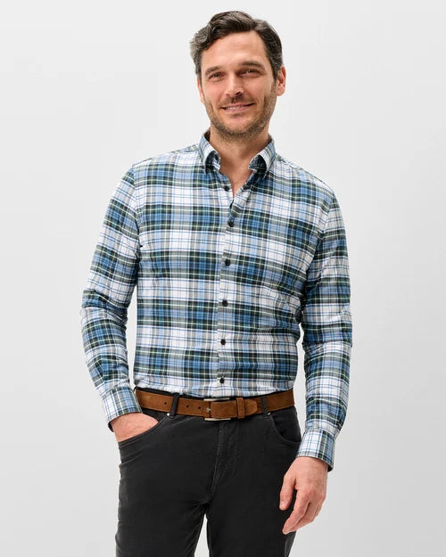 Performance Flannel button Down Shirt - Chimney Rock Tartan - Sailor