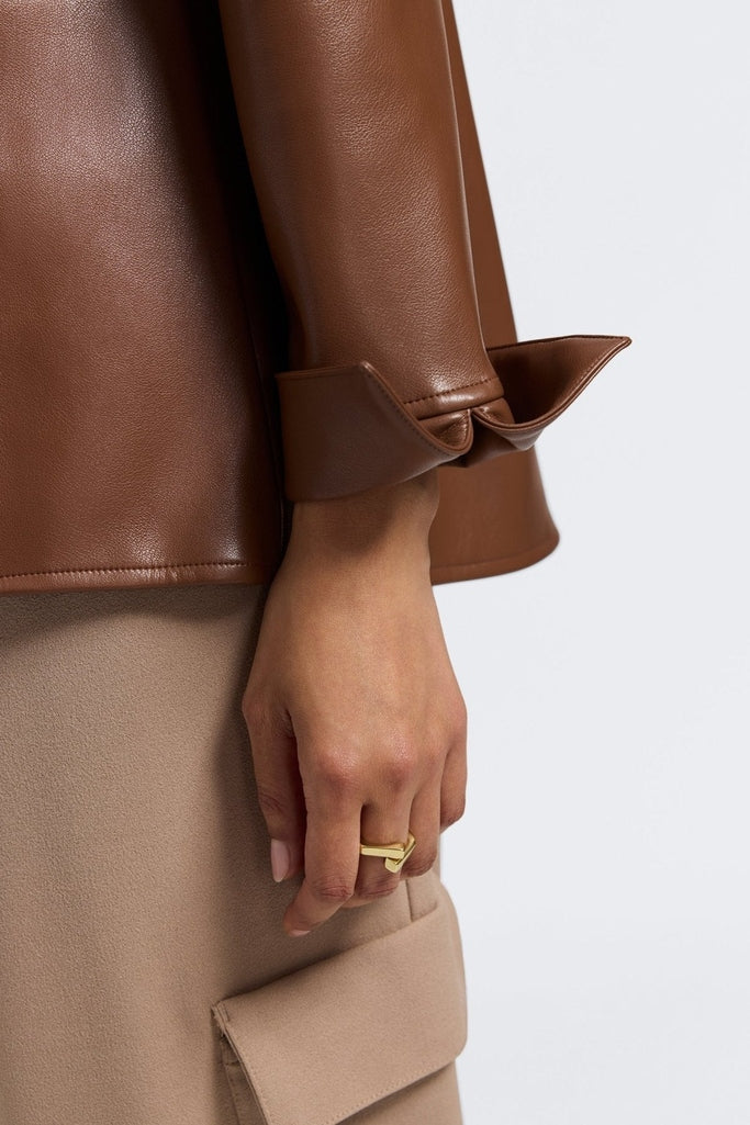 Agnes Vegan Leather Long Sleeve Popover Shirt - Macchiato