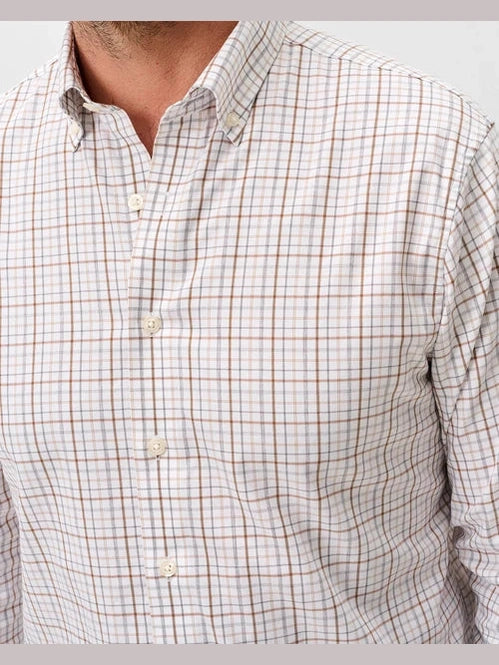 Everyday Performance Button Down Shirt - Sandlewood Pane - White