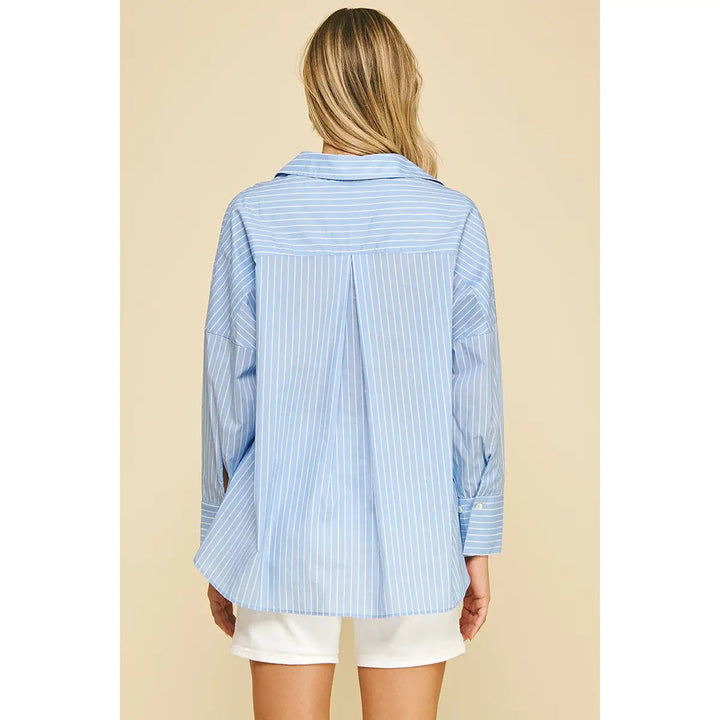 Stripe V-Neck Shirt - Blue