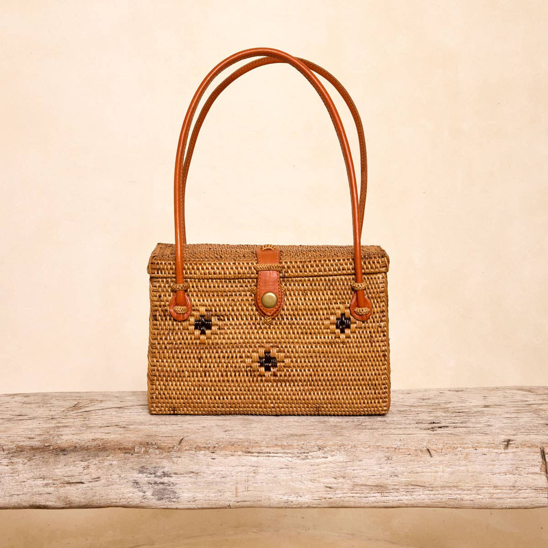 Ata Vine Rattan Box Handbag with Diamond Pattern