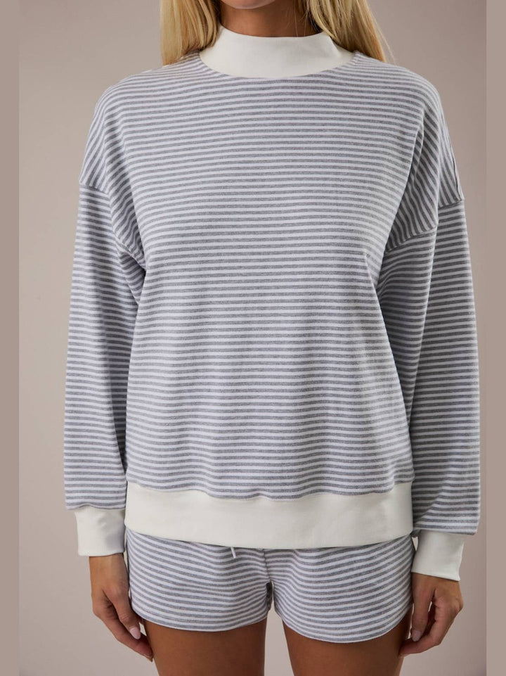Mock Neck Stripe Sweatshirt