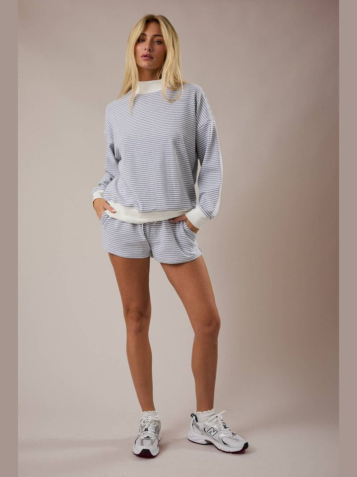 Mock Neck Stripe Sweatshirt