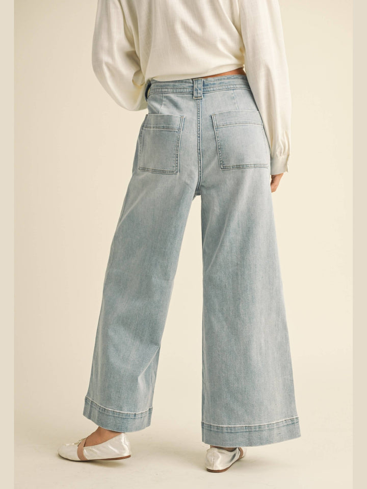 Washed Denim Tie Front Pants