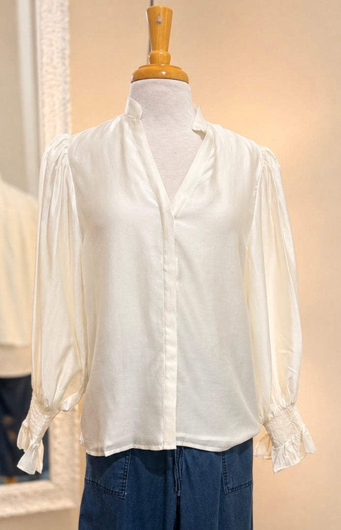 Ivory Split V-Neck Blouse
