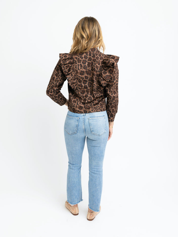 Karlie Leopard Ruffle Button Up Shirt