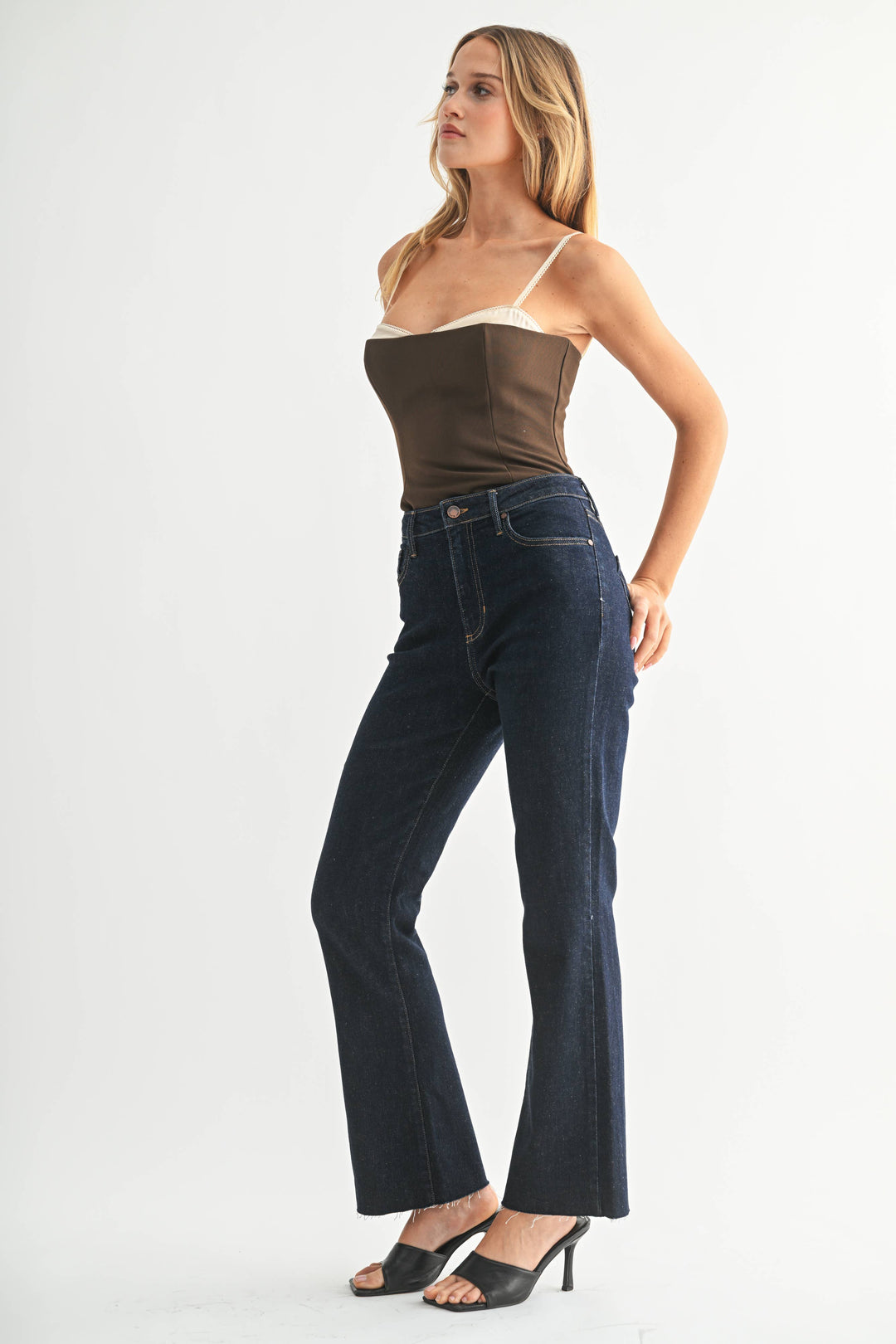 Just Black Denim Cropped Flare- Dark Wash