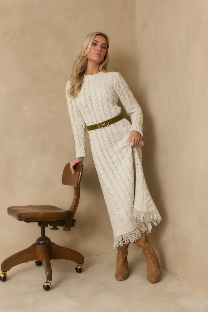 Dakota Cableknit Sweater Dress - Ivory