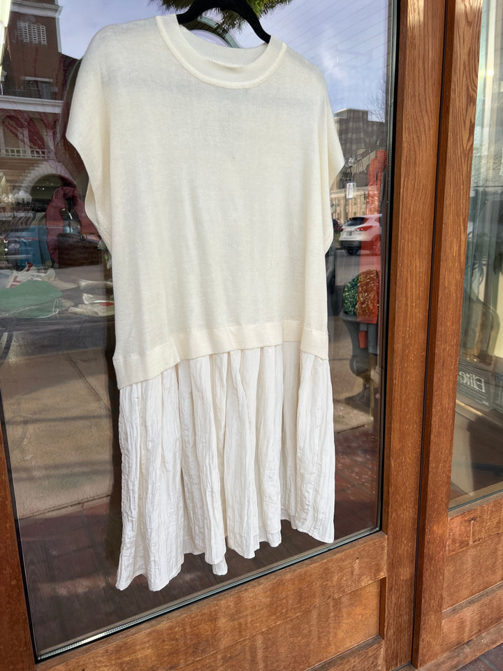 Contrast Knit Mini Dress - Cream