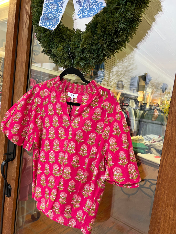 THML Puff Sleeve Flower Print Top - Magenta