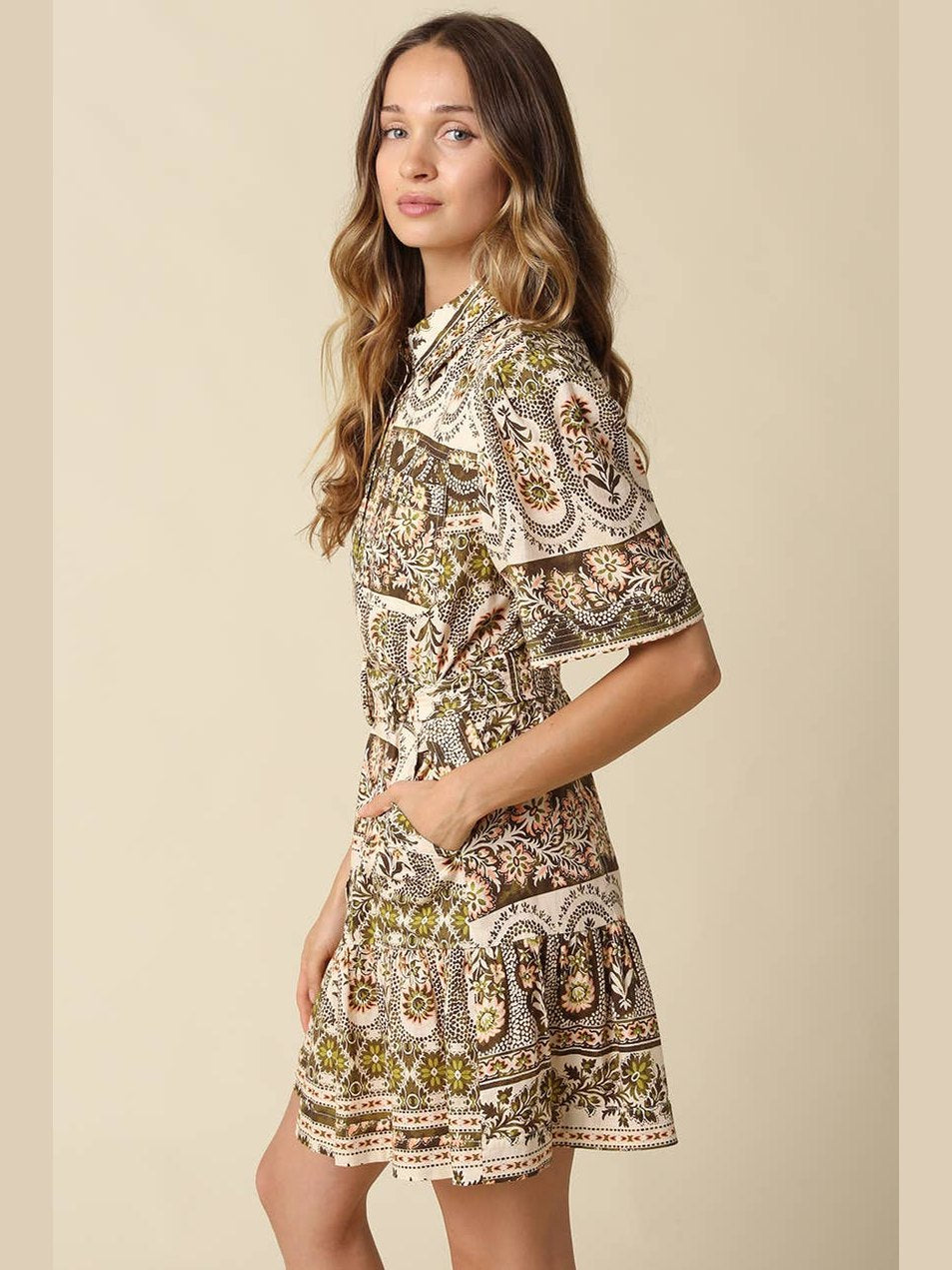 Paisley Print Belted Mini Dress