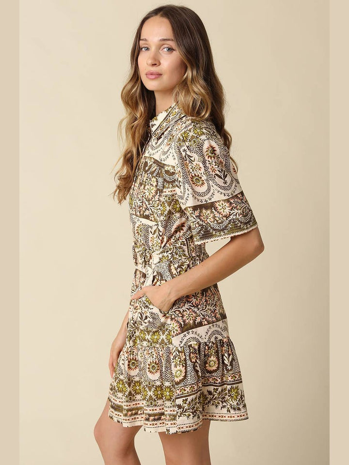 Paisley Print Belted Mini Dress