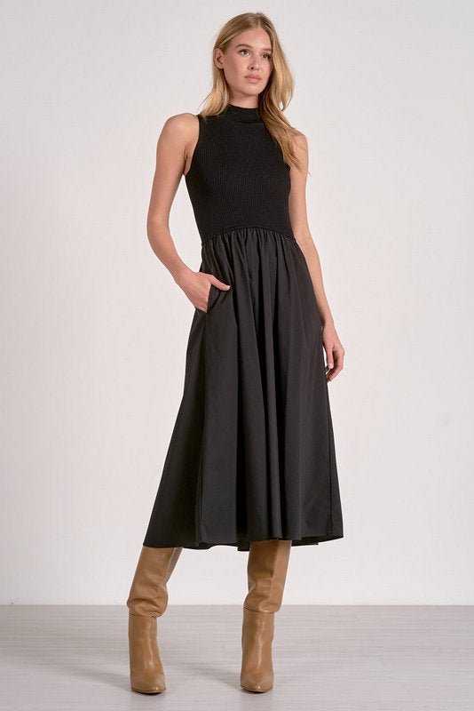 Elan Maxi Mock Neck Dress - Black