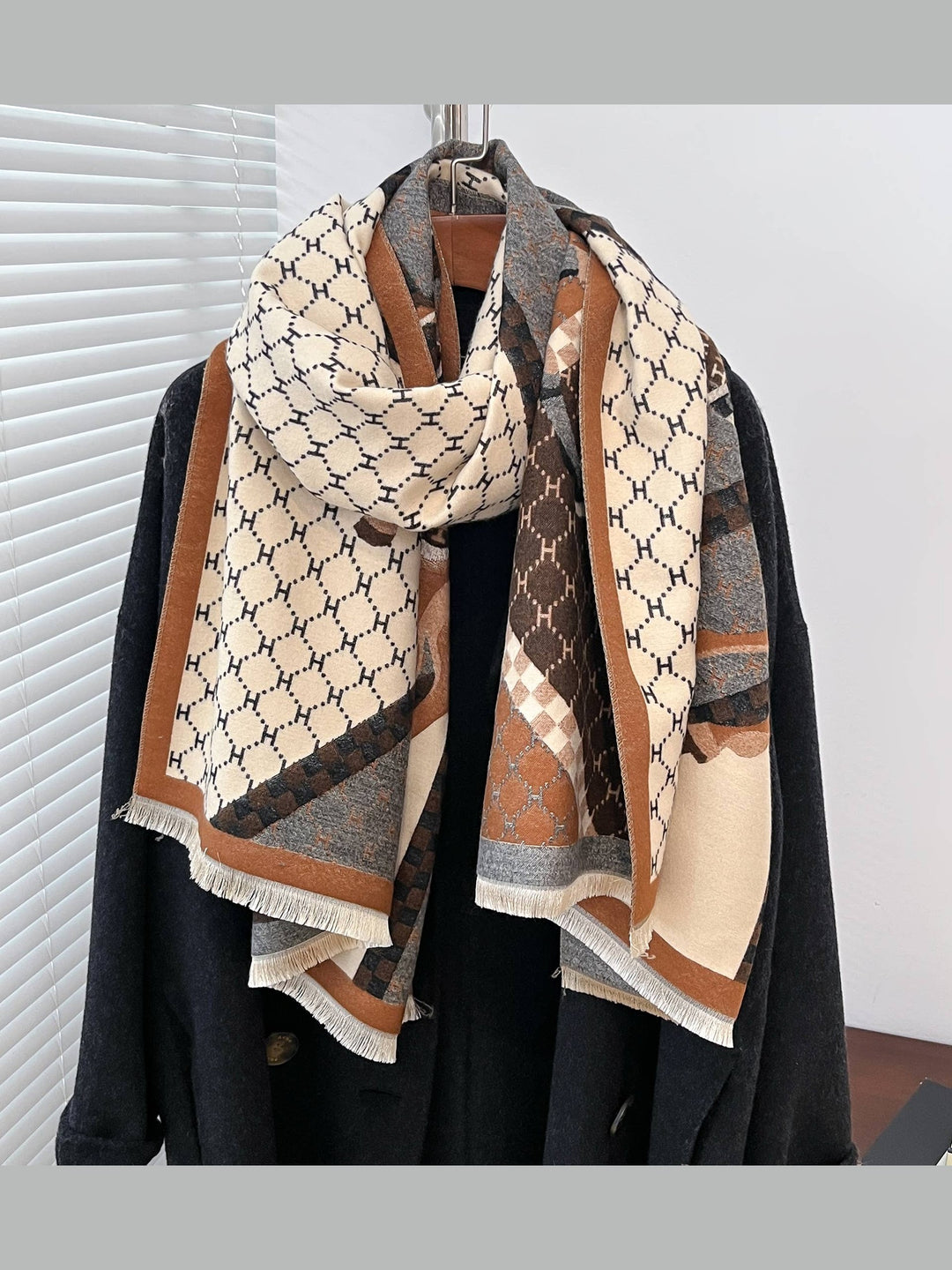 Equestrian Brown Giddy Up Reversible Cashmere-Feel Wrap