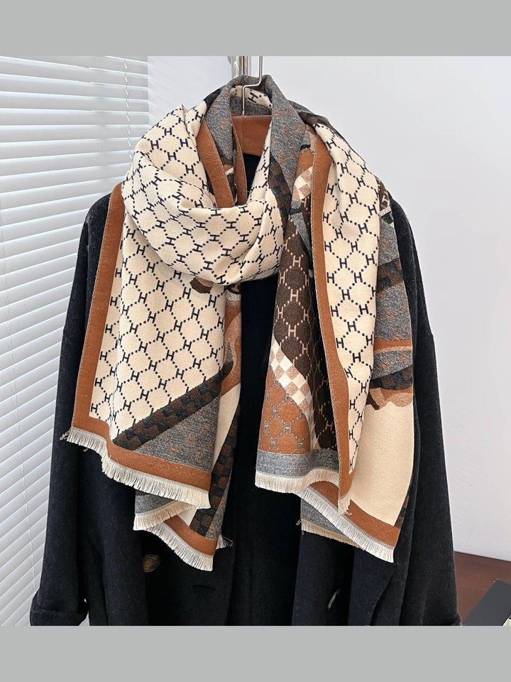 Equestrian Brown Giddy Up Reversible Cashmere-Feel Wrap