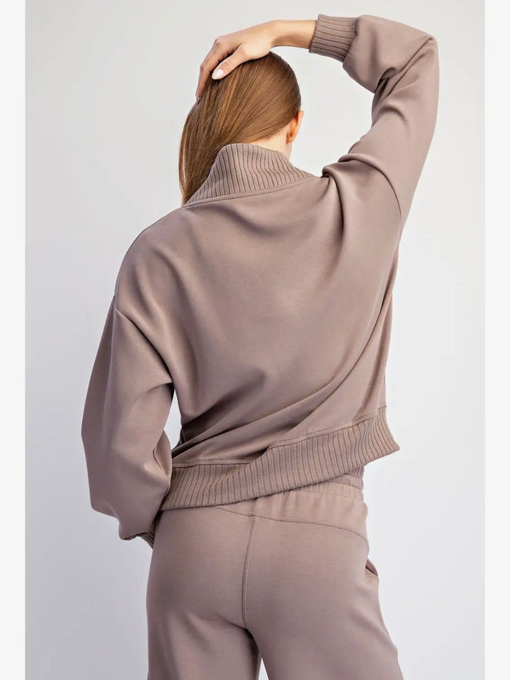 Modal Quarter-Zip Jacket & Wide Leg Pants Set- 3 Colors