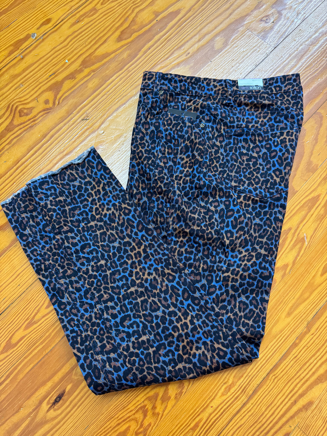 Slimsation Flare Leg Ankle Jean - Indigo Leopard