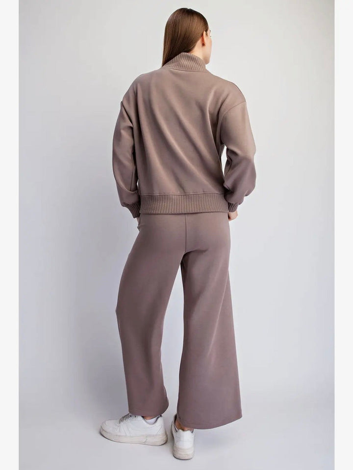 Modal Quarter-Zip Jacket & Wide Leg Pants Set- 3 Colors