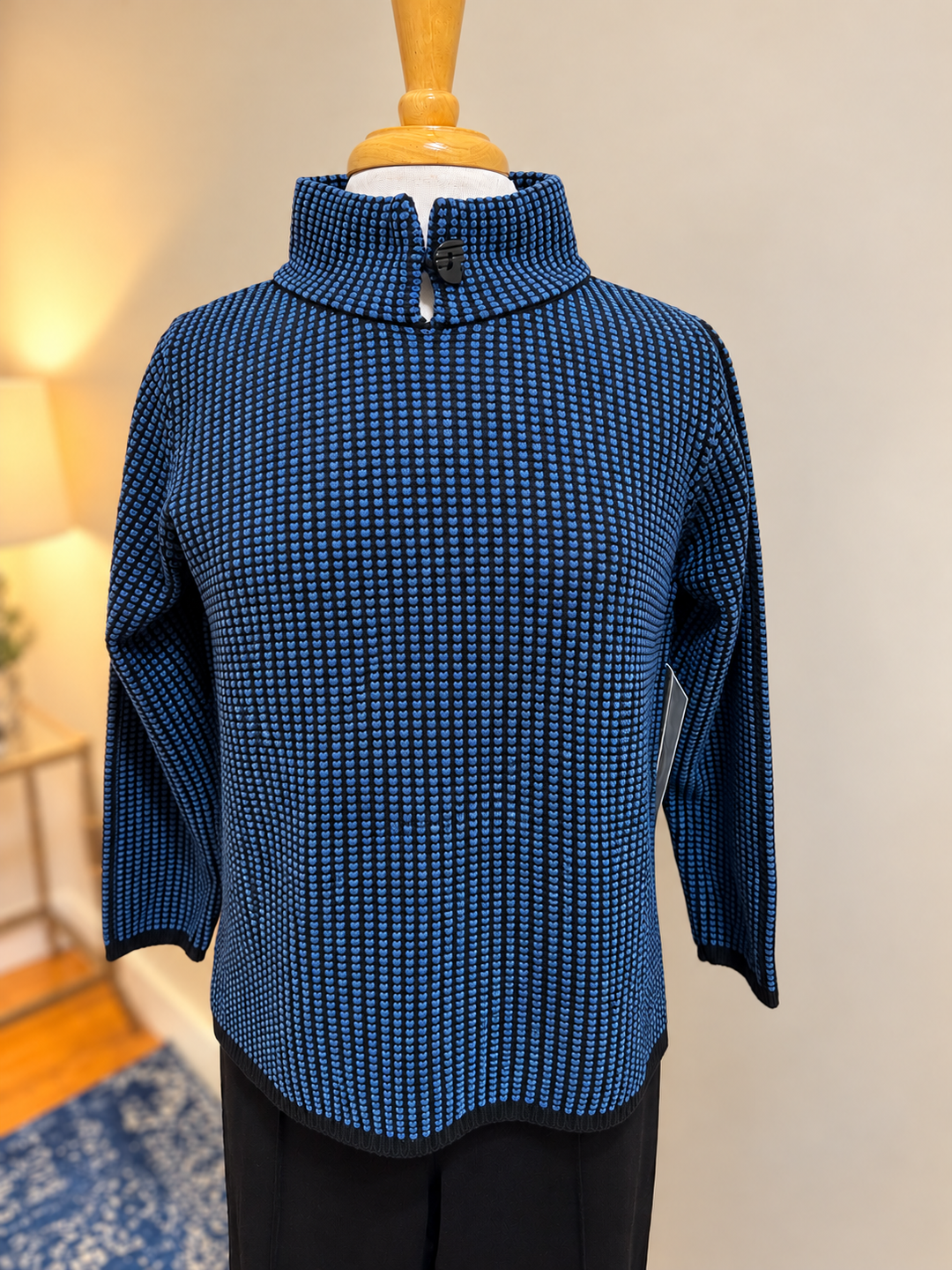 Multiples 1-Button Mock Neck Sweater Top - Indigo