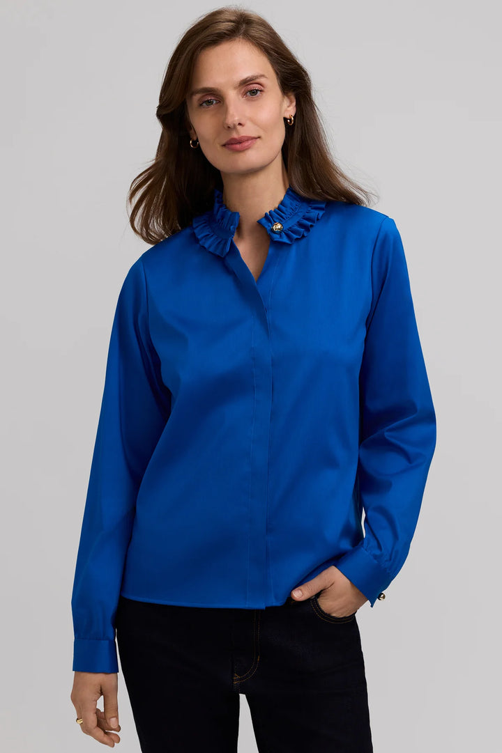 Colette Stretch Matte Sateen Ruffle Long Sleeve Shirt