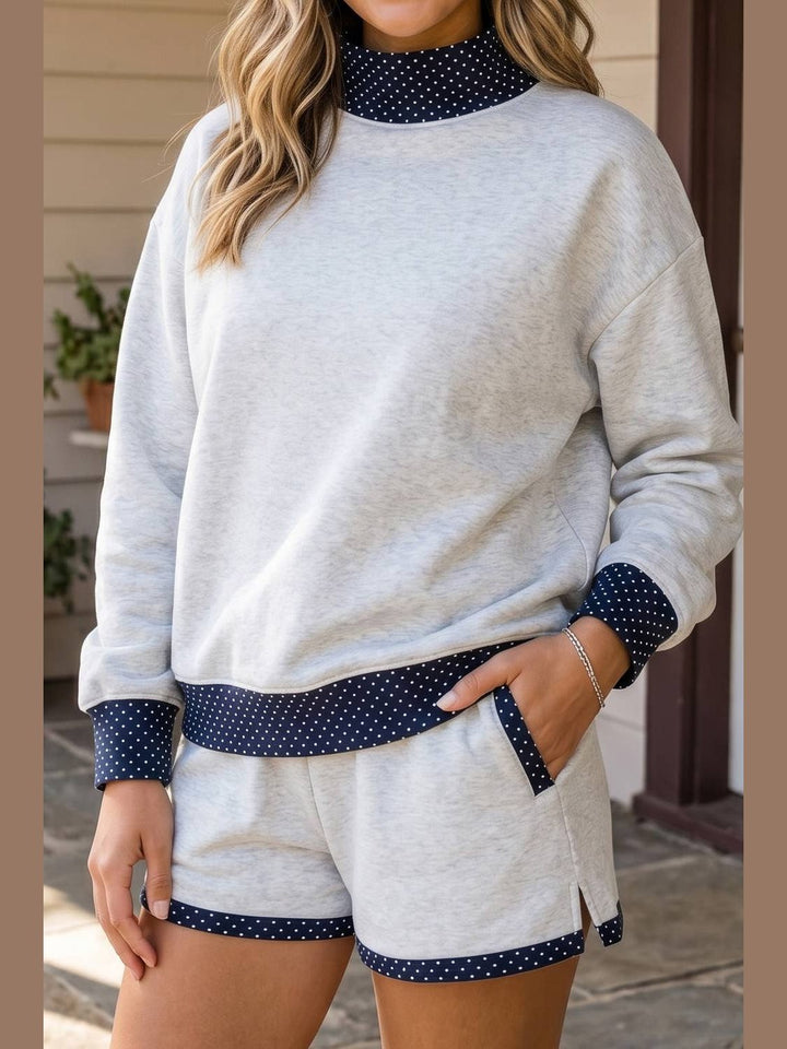 Polka Dot Patchwork Casual Mock Neck Lounge Set