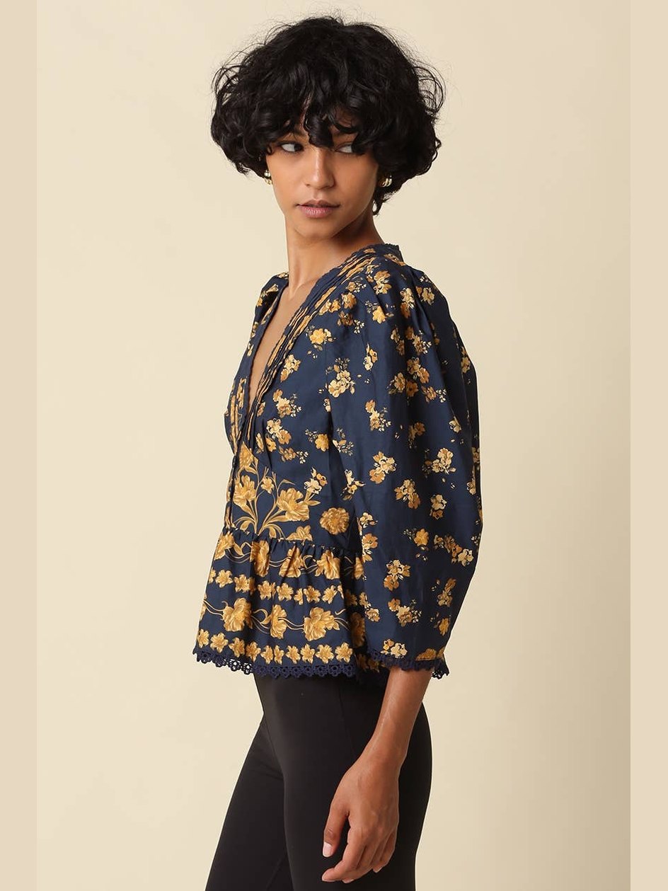 Olivaceous Arya Floral Puff Sleeve Blouse