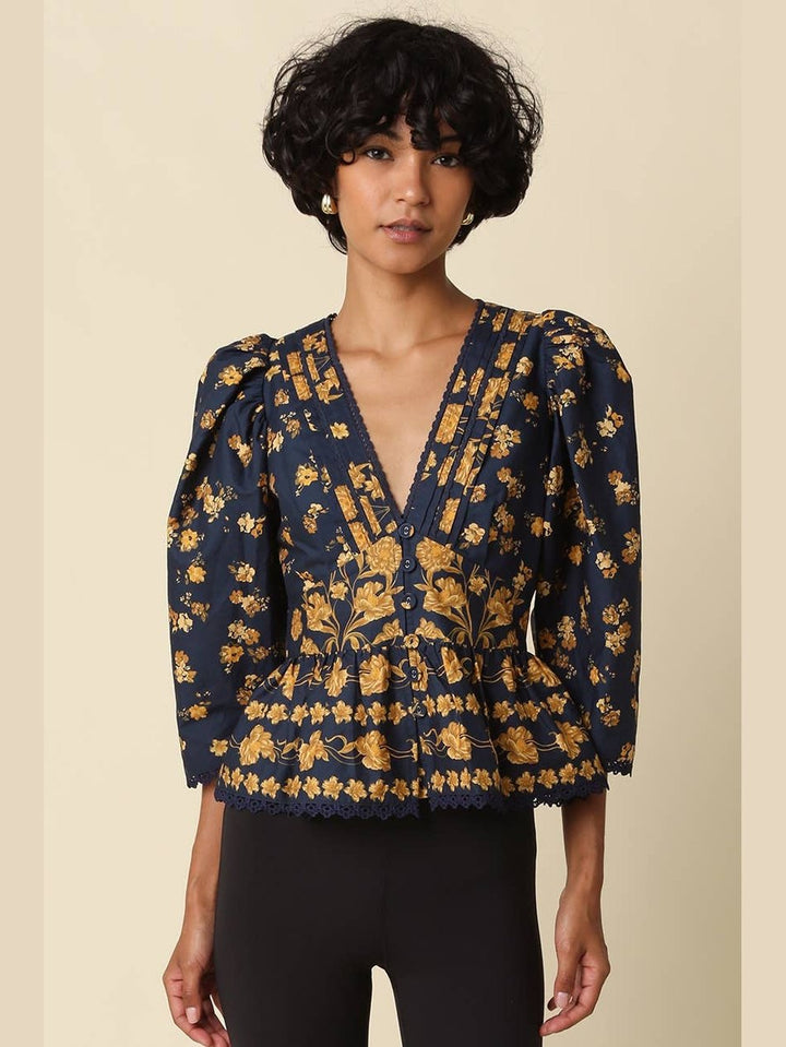 Olivaceous Arya Floral Puff Sleeve Blouse