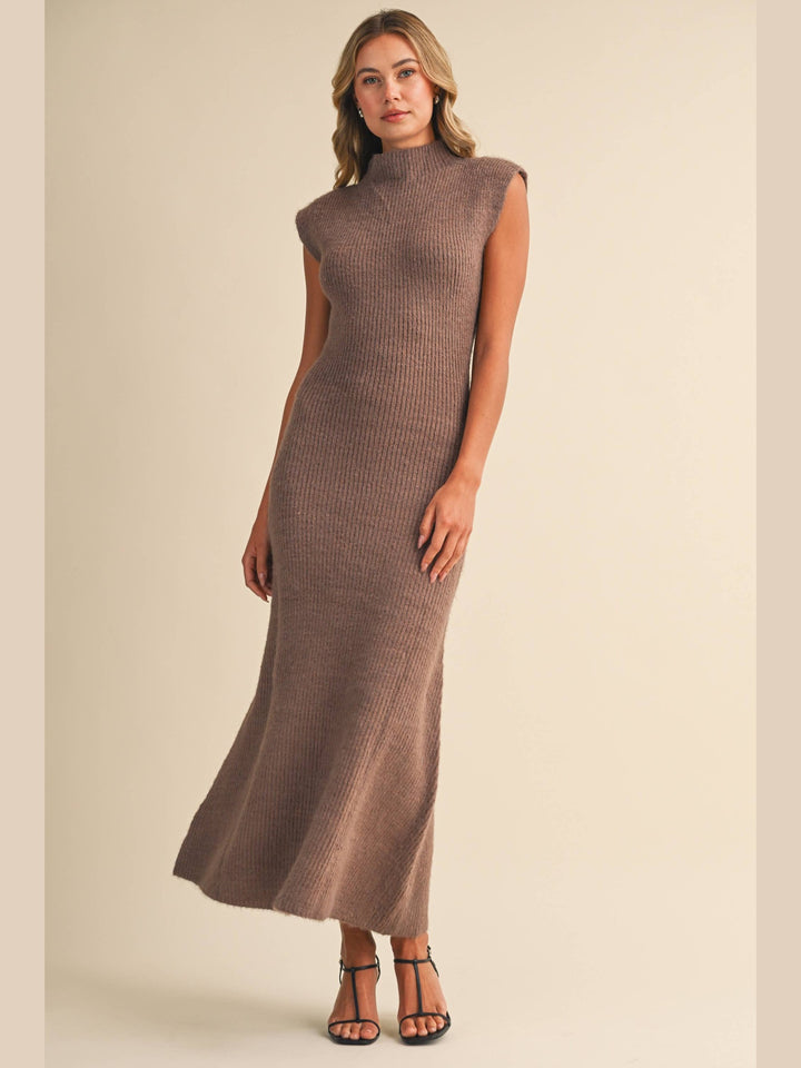 SLEEVELESS TURTLENECK SWEATER MIDI DRESS