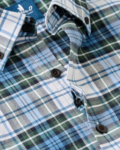 Performance Flannel button Down Shirt - Chimney Rock Tartan - Sailor
