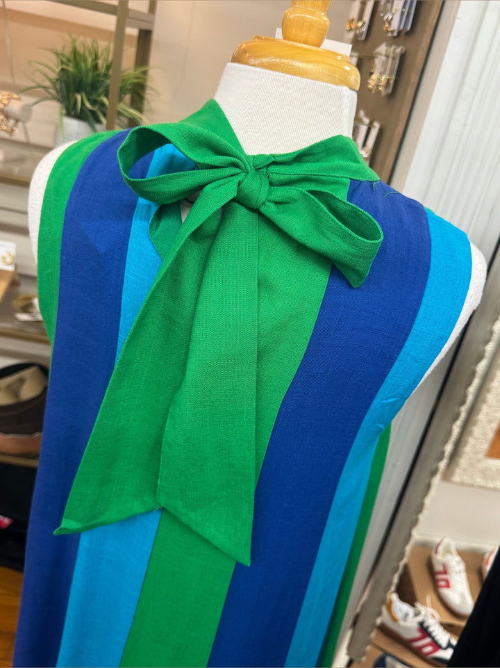 Green Color Block Midi Sleeveless Dress