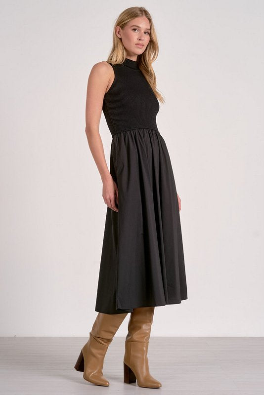 Elan Maxi Mock Neck Dress - Black