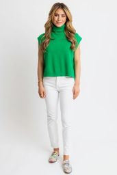 Karlie Solid Sleeveless Turtleneck Sweater - Green
