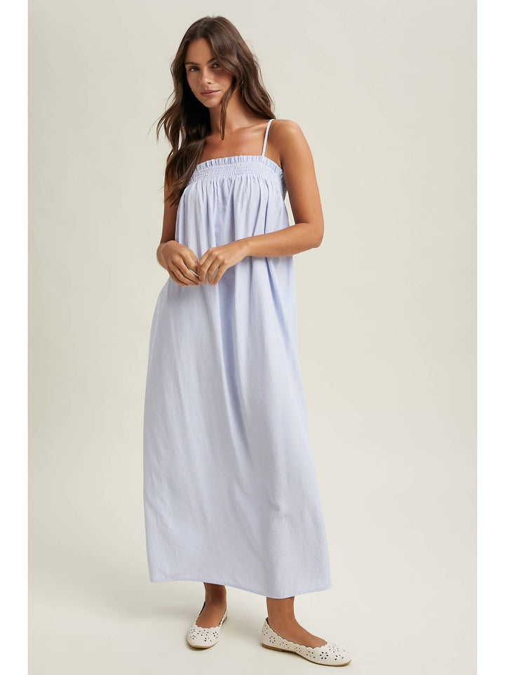 STRIPED SLEEVELESS MIDI DRESS