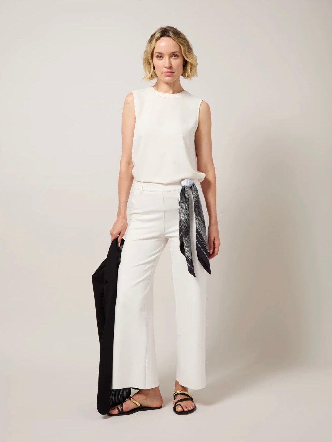 Erin Hi Waist Wide Leg Ponte Pant - Chalk