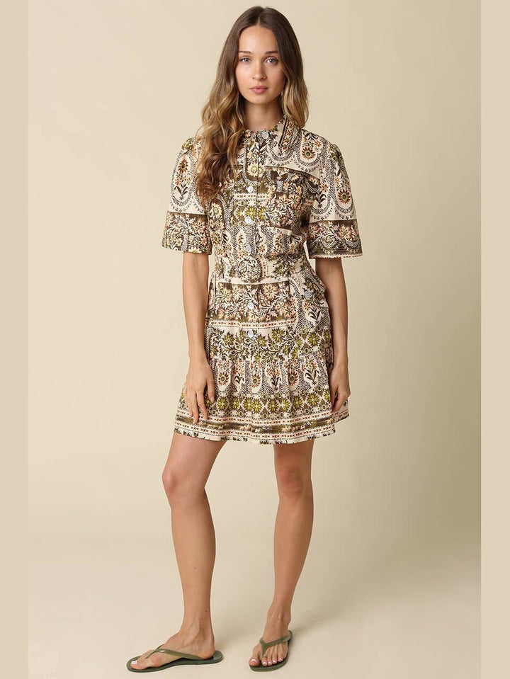 Paisley Print Belted Mini Dress