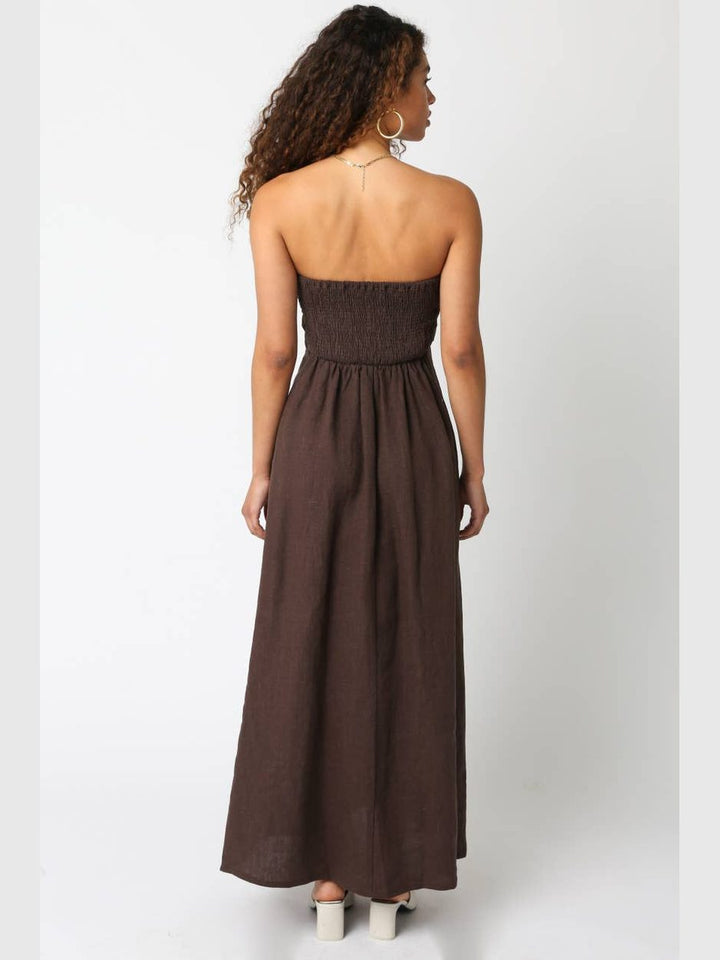 Irise Linen Maxi Dress- Chocolate