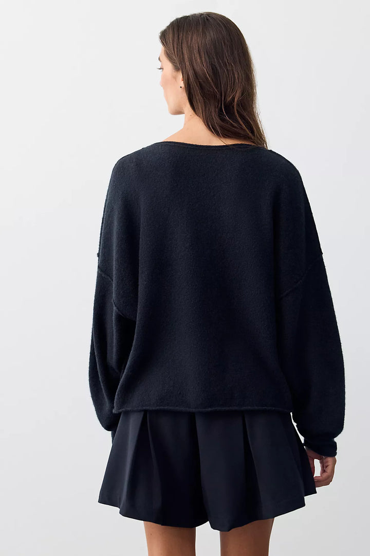 Free People See Me V-Neck Knit Pullover - Black