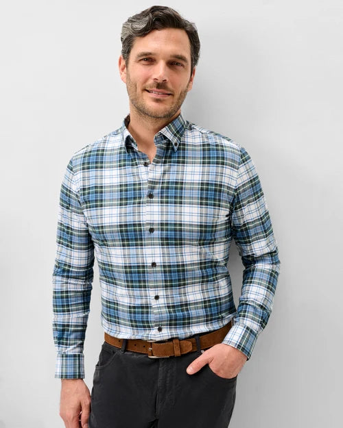 Performance Flannel button Down Shirt - Chimney Rock Tartan - Sailor