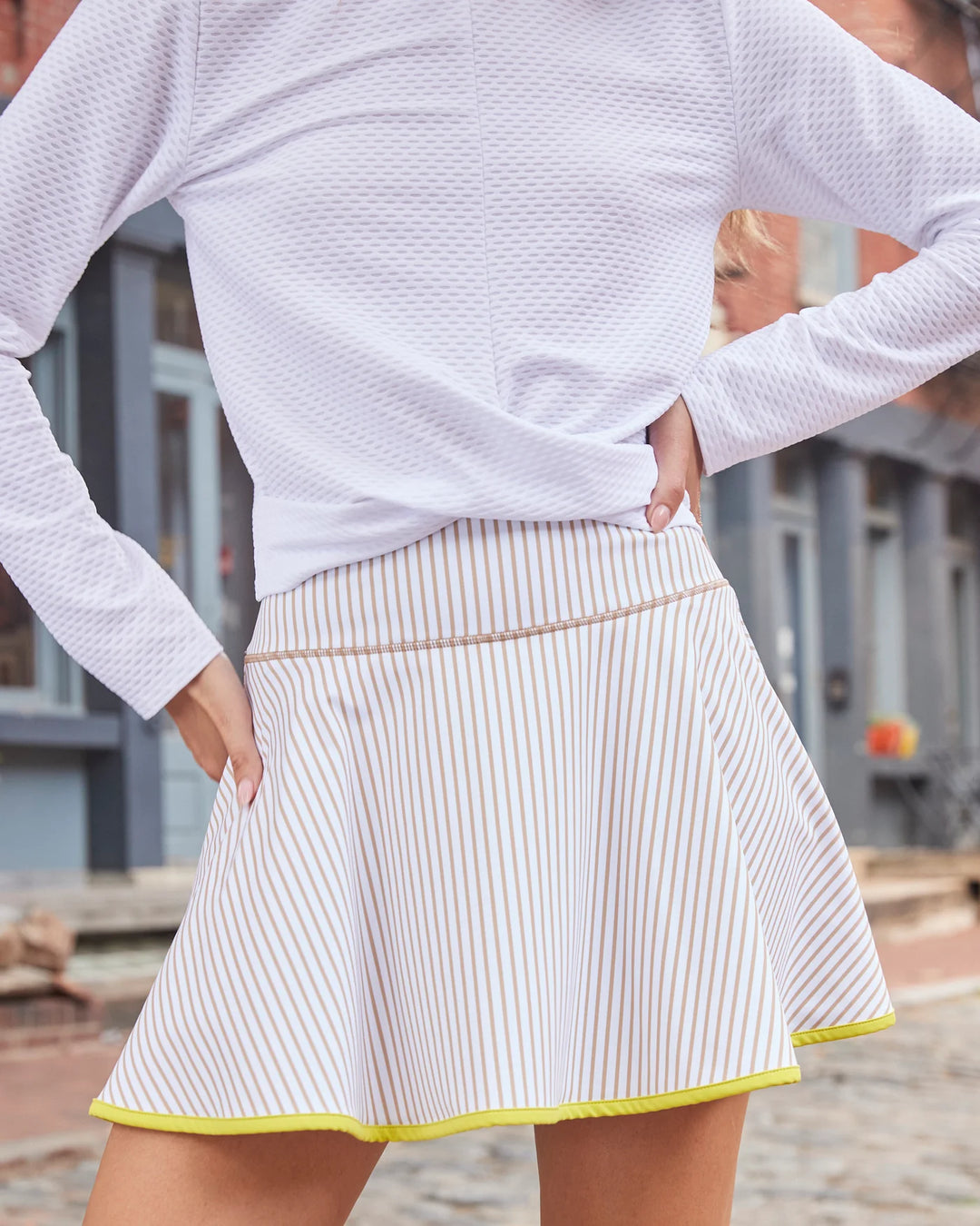 Addison Bay Smooth sport 14.5in Circle Skort - Latte Stripe
