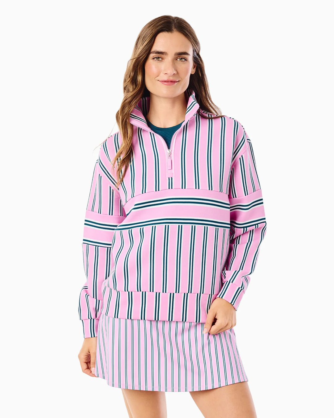 Soft Luxe Varsity Quarter Zip - Cotton Candy Triple Stripe