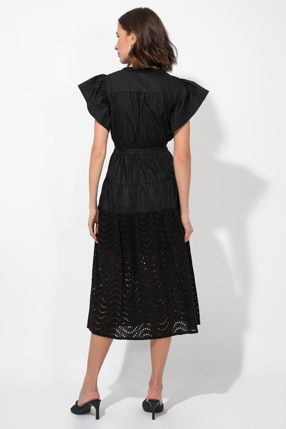 Adelyn Rae Cameron Cotton Eyelet Embroidered Maxi Dress - Black