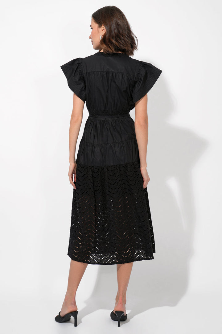 Adelyn Rae Cameron Cotton Eyelet Embroidered Maxi Dress - Black